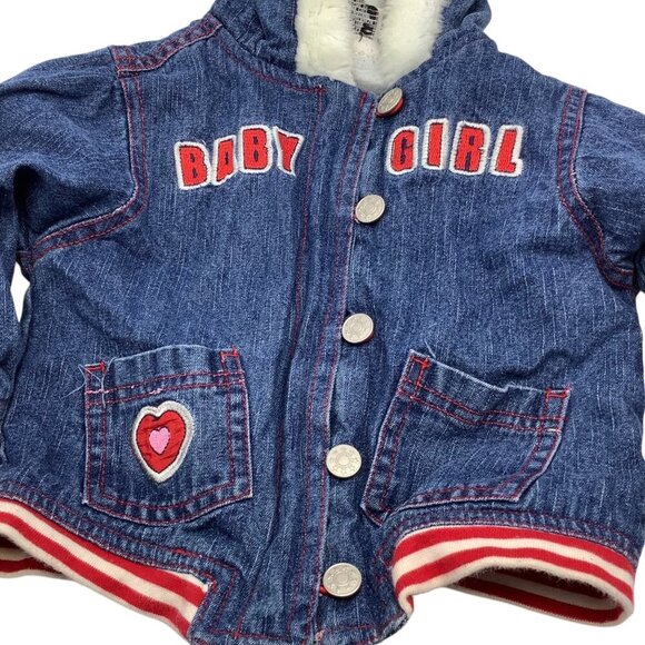 Mon Petit Baby Girl Size 24M Denim Jacket With Faux Fur Hood & Heart Patch - Picture 12 of 16